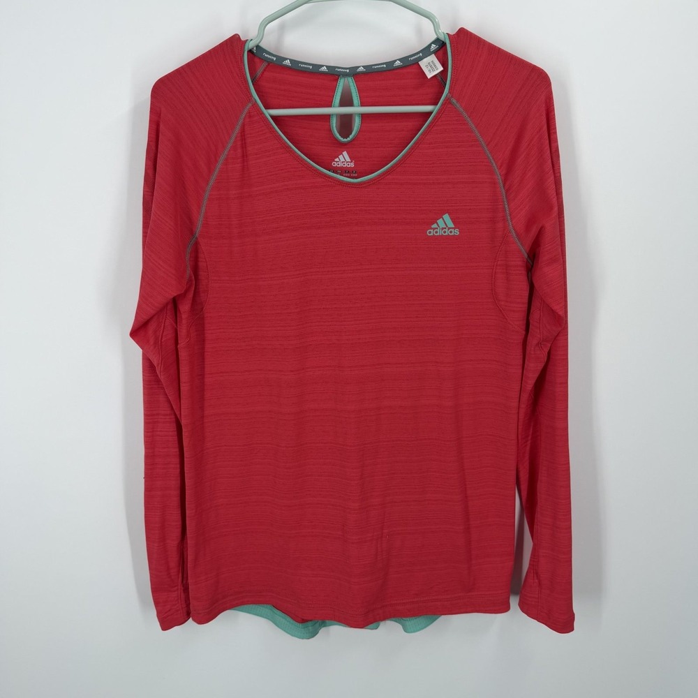 Adidas Running Top Women Medium Coral Teal Climalite Long Sleeve